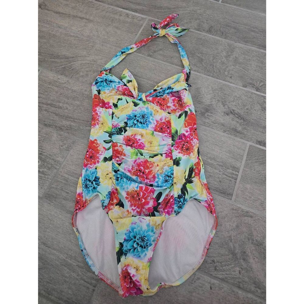 Women's Anthropologie Seafolly One Piece Floral Swimsuit Halter Neck‎ Size US 8